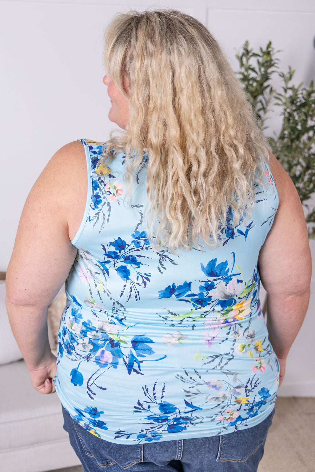 Luxe Crew Tank - Light Blue Floral Bliss